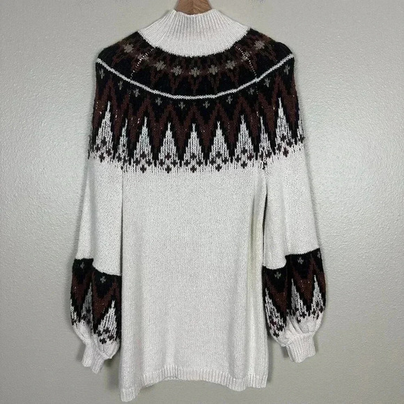 Free People Womens XS Sweater Fair Isle Tunic Dress Turtleneck White Brown - Picture 4 of 4
